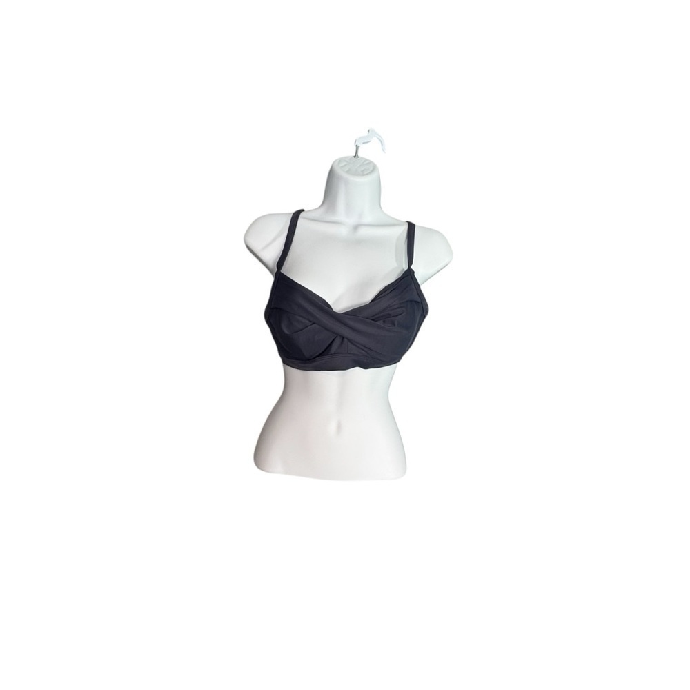 Athleta Navy Blue Bikini Swim Top 34 B/C Twist Front Adjustable Straps Bra Lined